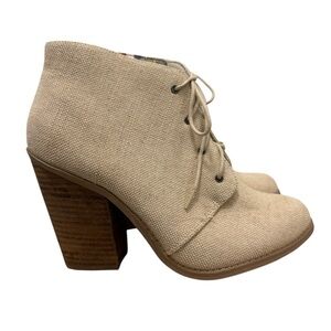 Call It Spring Beige Fabric Lace Up Heeled Booties 10